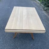 Renovated art deco table in solid oak, rectangular, extendable, 220cm