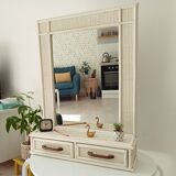 Large vintage rattan and cane mirror from the 70s