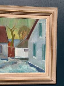 Original Swedish Oil on Canvas – "Vinter Kväll Viks" by Albert Krüger (1885–1965) – Signed – 1945 – Vintage and Framed