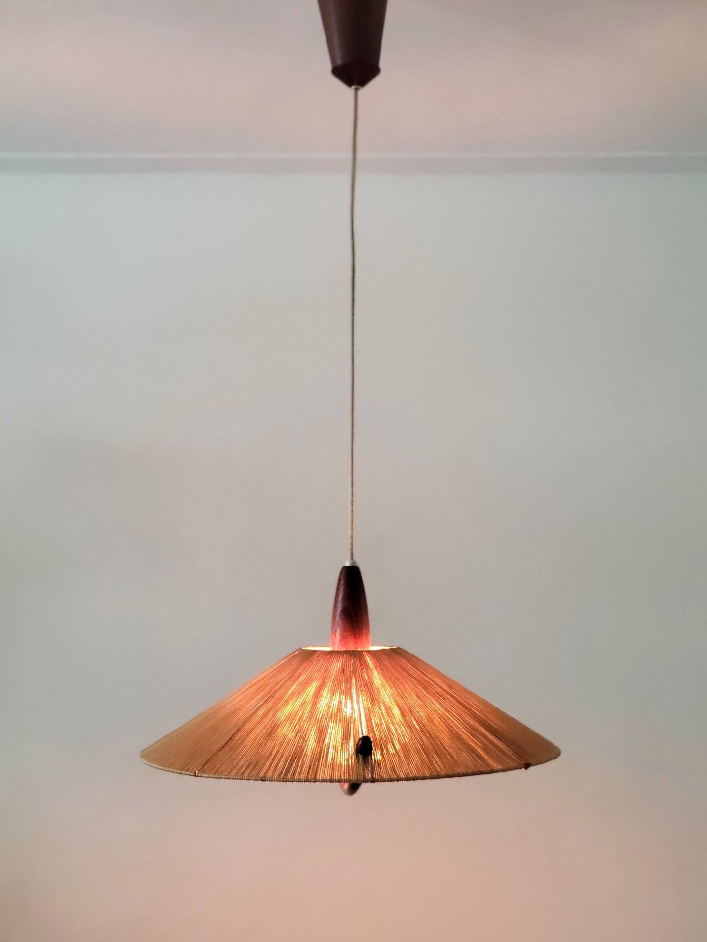 Vintage sisal hanging lamp by Temde Leuchten, 1965