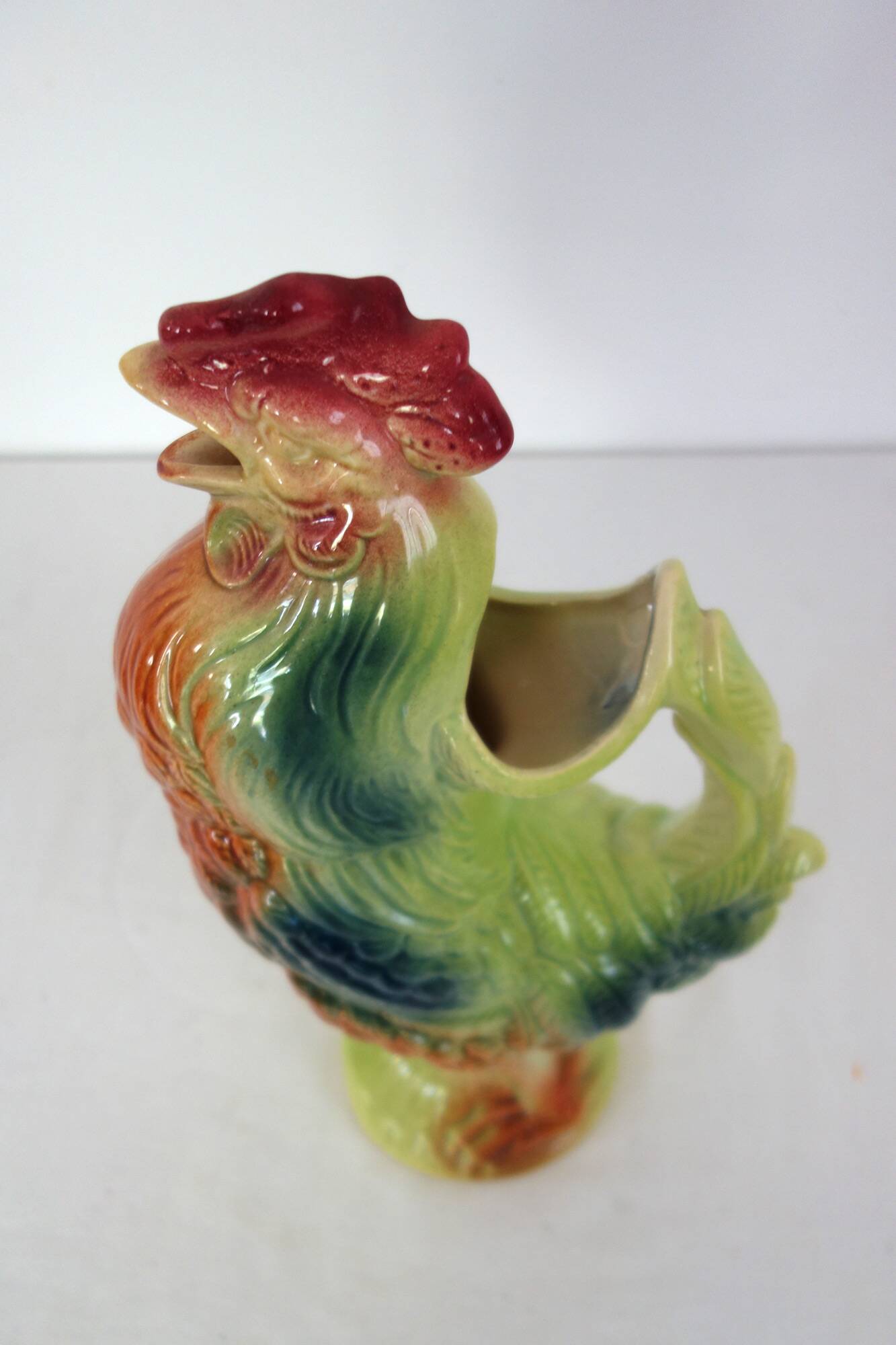 Saint Clément rooster pitcher, barbotine, 1950s