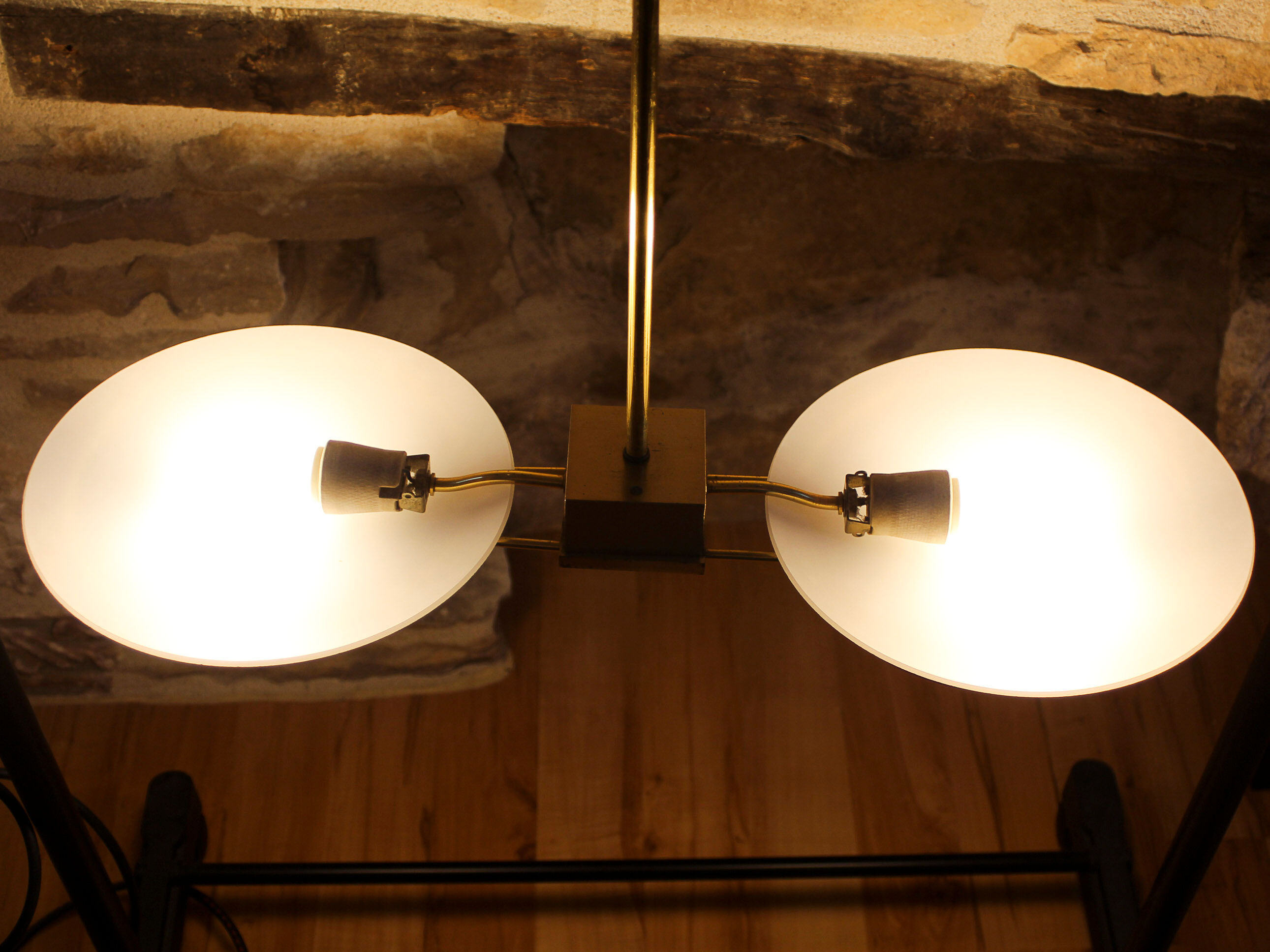 Brass pendant lamp Lucien Gau Paris 70s