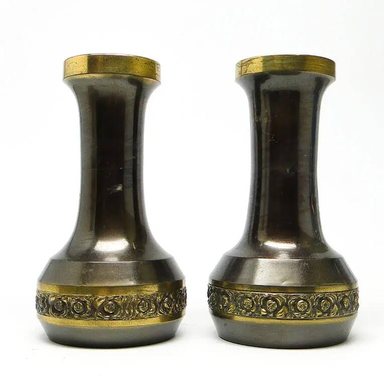 Pair of Art Nouveau amphorae, patinated brass, France, early 20th century