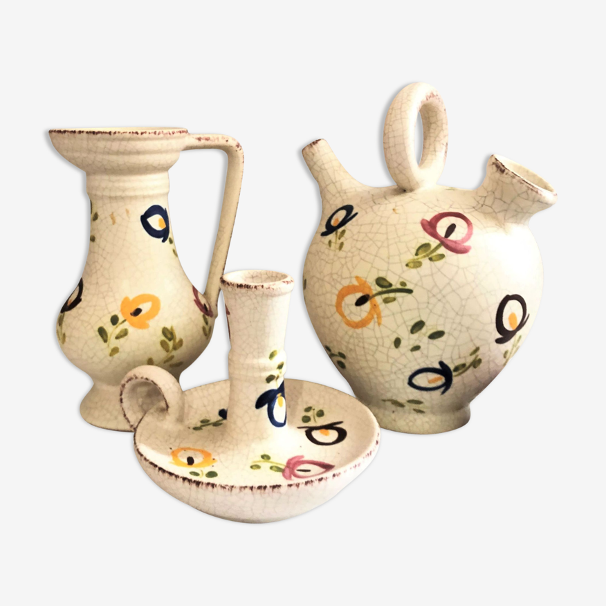 Carafe, gargoulette et bougeoir poterie artisanale d'Angèle de Poët-Laval |  Selency
