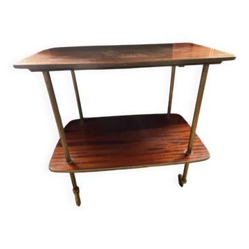 Desserte vintage à roulettes, 2 plateaux en bois
