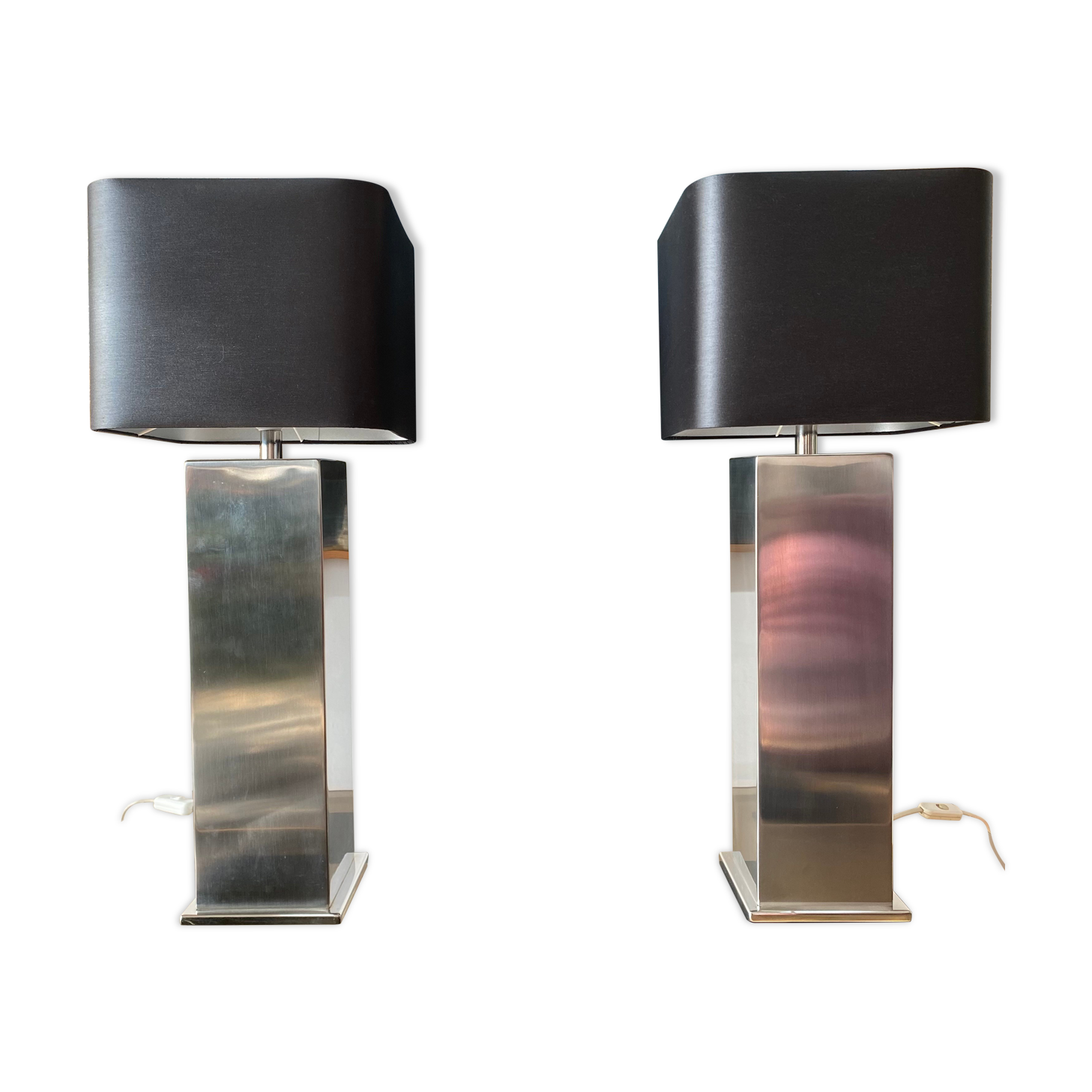 Pair of Building lamps in brushed stainless steel. Roche-bobois. France 1970