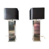 Pair of Building lamps in brushed stainless steel. Roche-bobois. France 1970