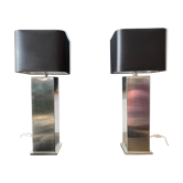 Paire de lampes Building en inox brossé Roche-bobois France 1970