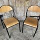 Paire Chaise Ancienne Écolier Style MULLCA Métal Noir + Bois Vintage #