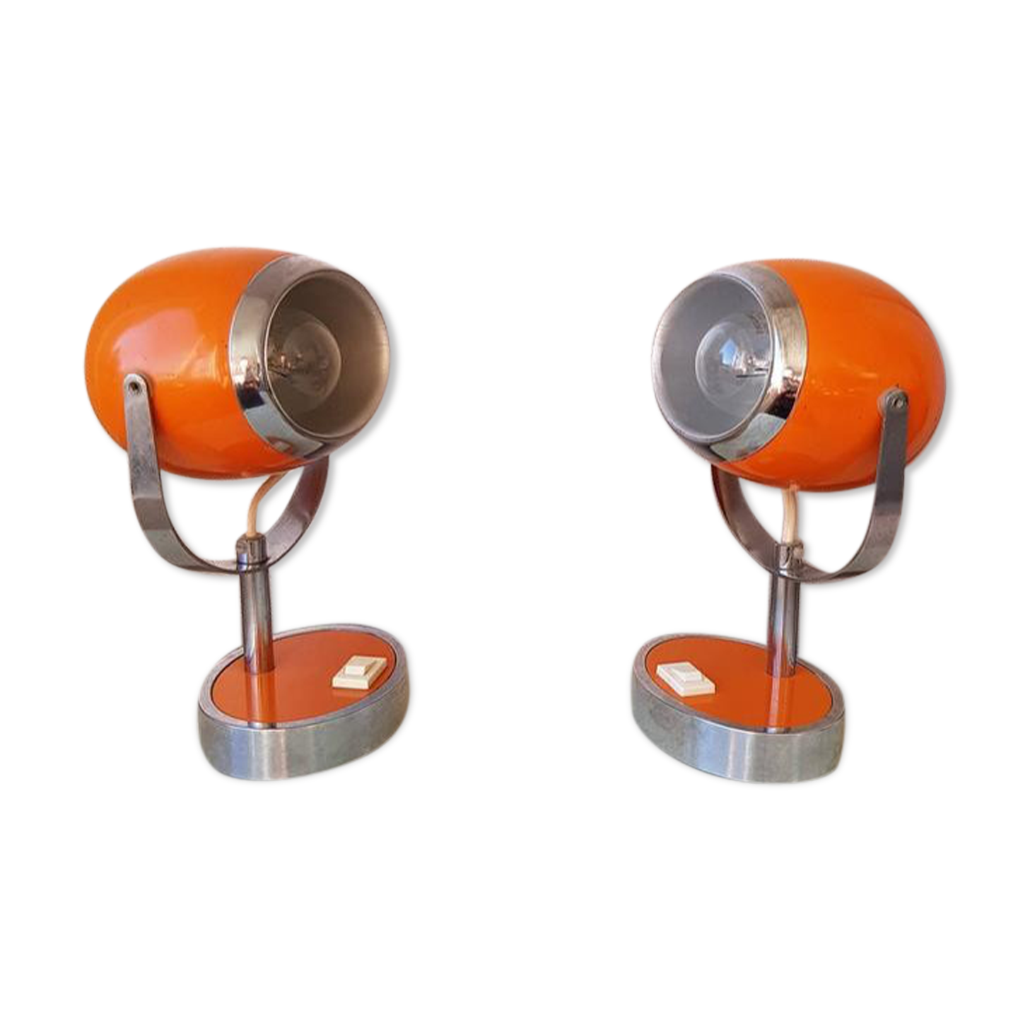 Pair of orange eye table lamps from the 70s space age