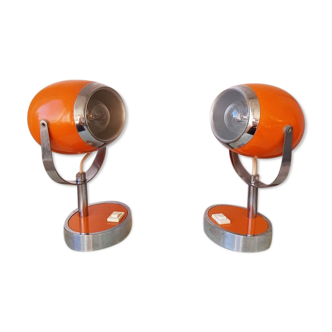 Pair of orange eye table lamps from the 70s space age
