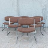 Set of 6 vintage low chairs in chrome metal