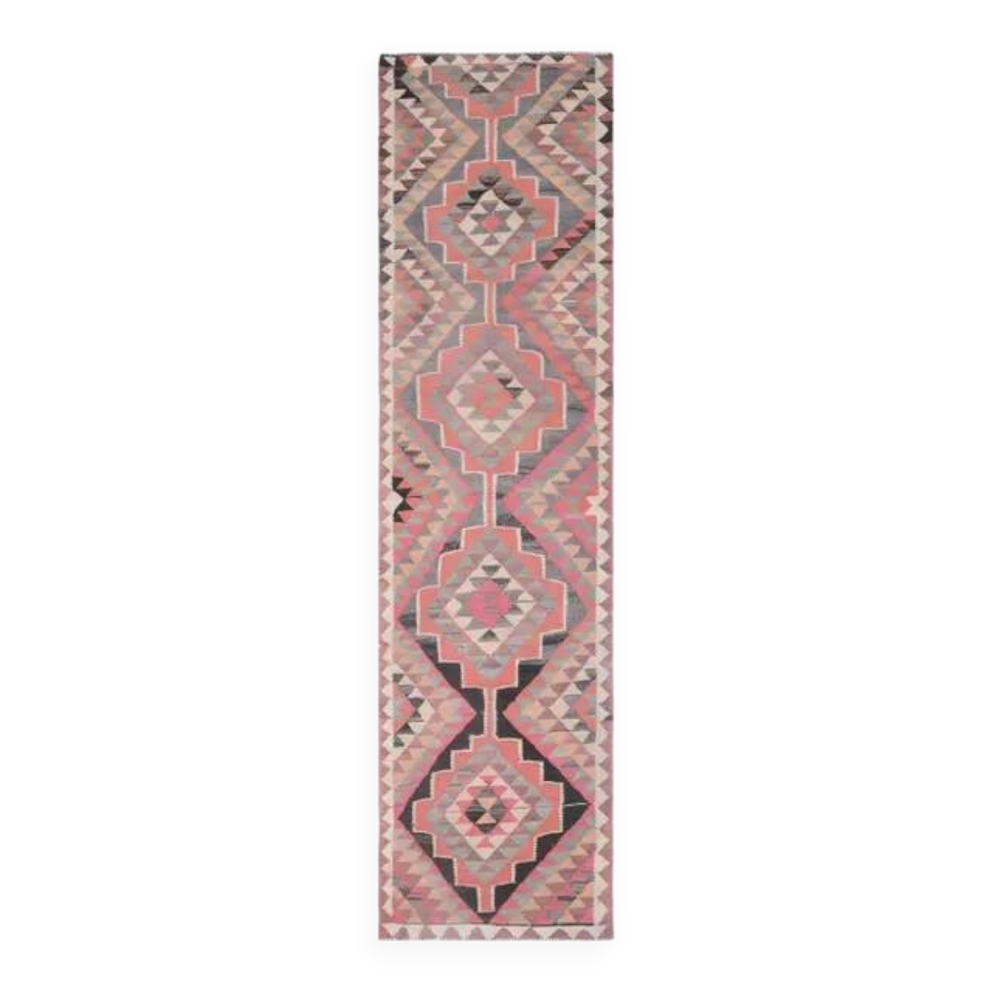 1970s Vintage Turkish Handmade Wool Cotton Pink Kilim Rug 97x158