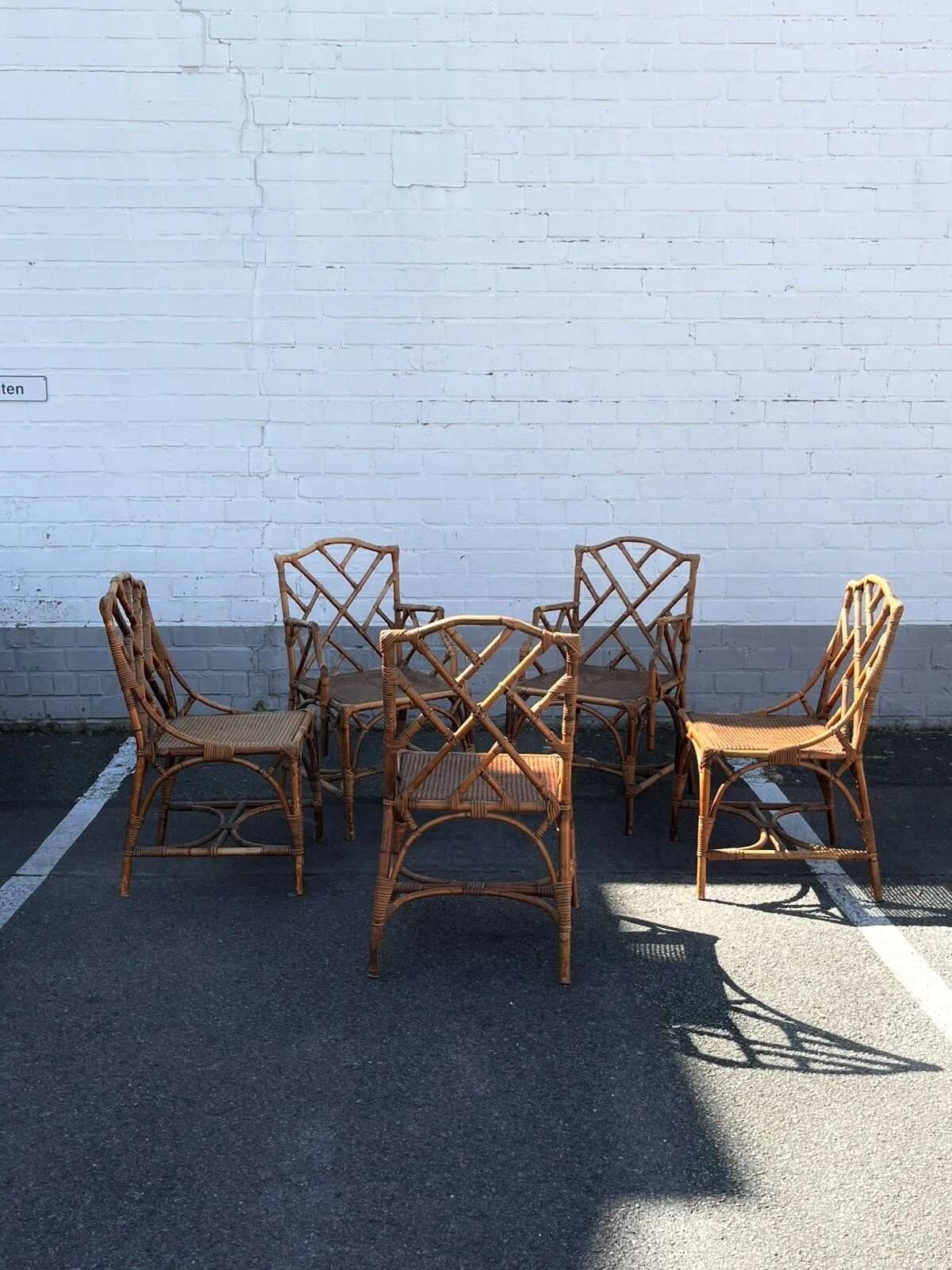 Vintage bamboo dining set in Chippendale style, Italy, year