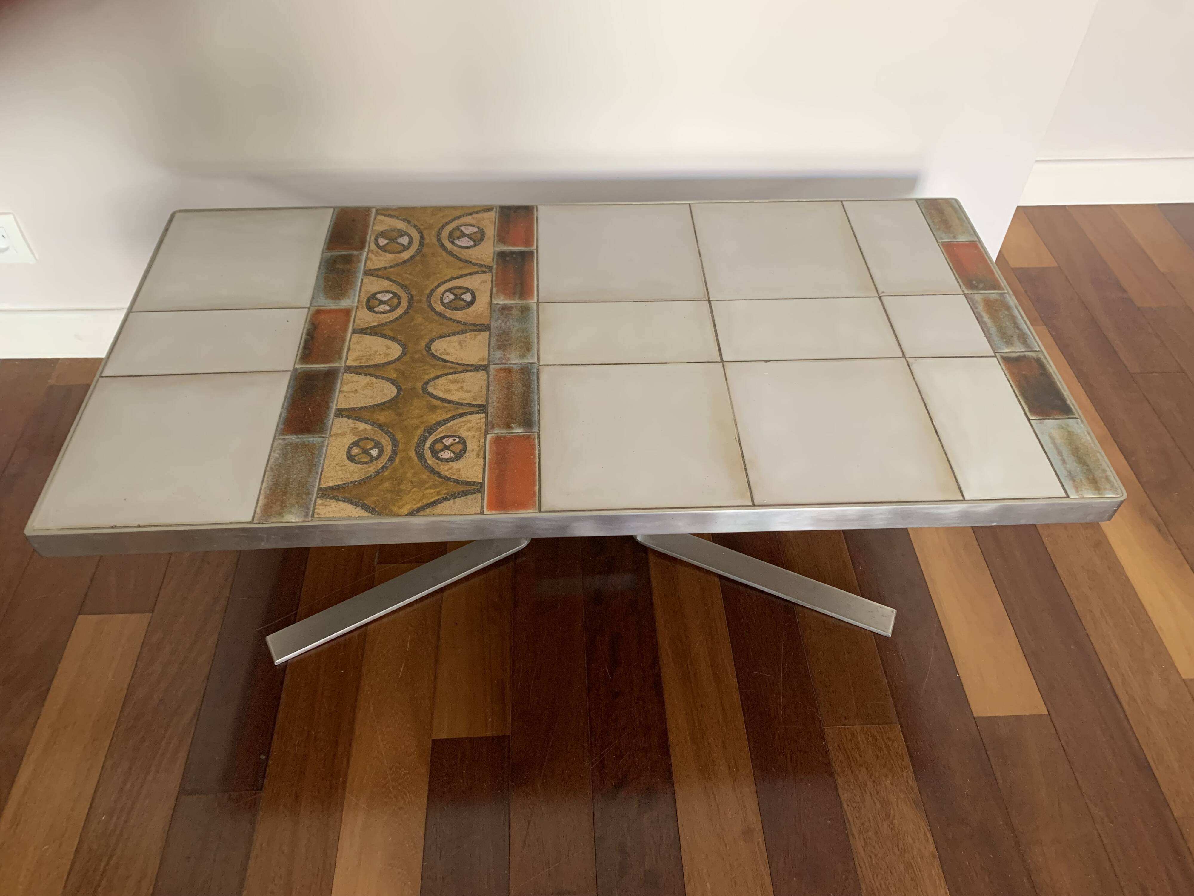 Coffee table in steel and ceramic tiles Roche Bobois