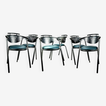 6 SIF chairs in vintage galvanized tubular metal from the 80s