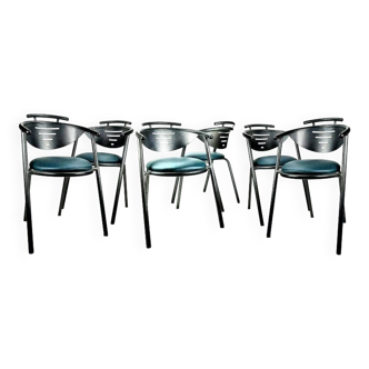 6 chaises SIF en métal tubulaire galvanisé vintage des années 80
