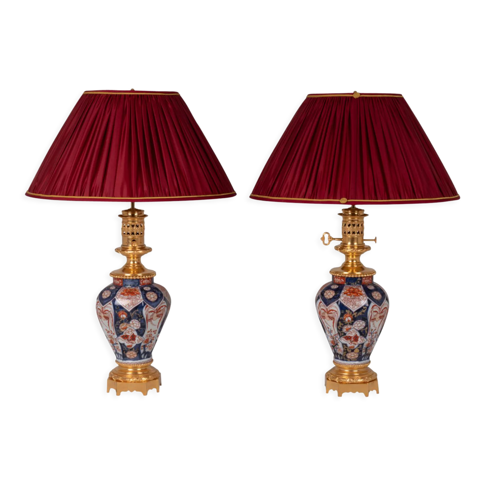 Pair of Imari porcelain and bronze lamps, circa 1880