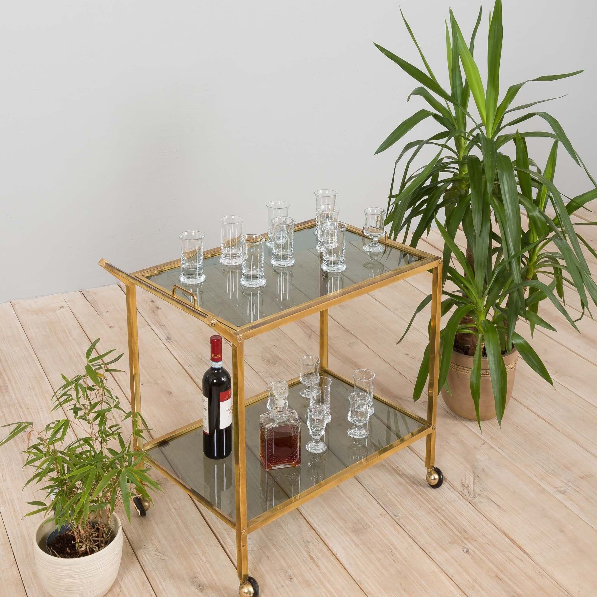 Mid-century italian brass bar cart with portable tray, 1960s