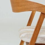 Oak dining chairs set of two, natural wood, jacquard fabric