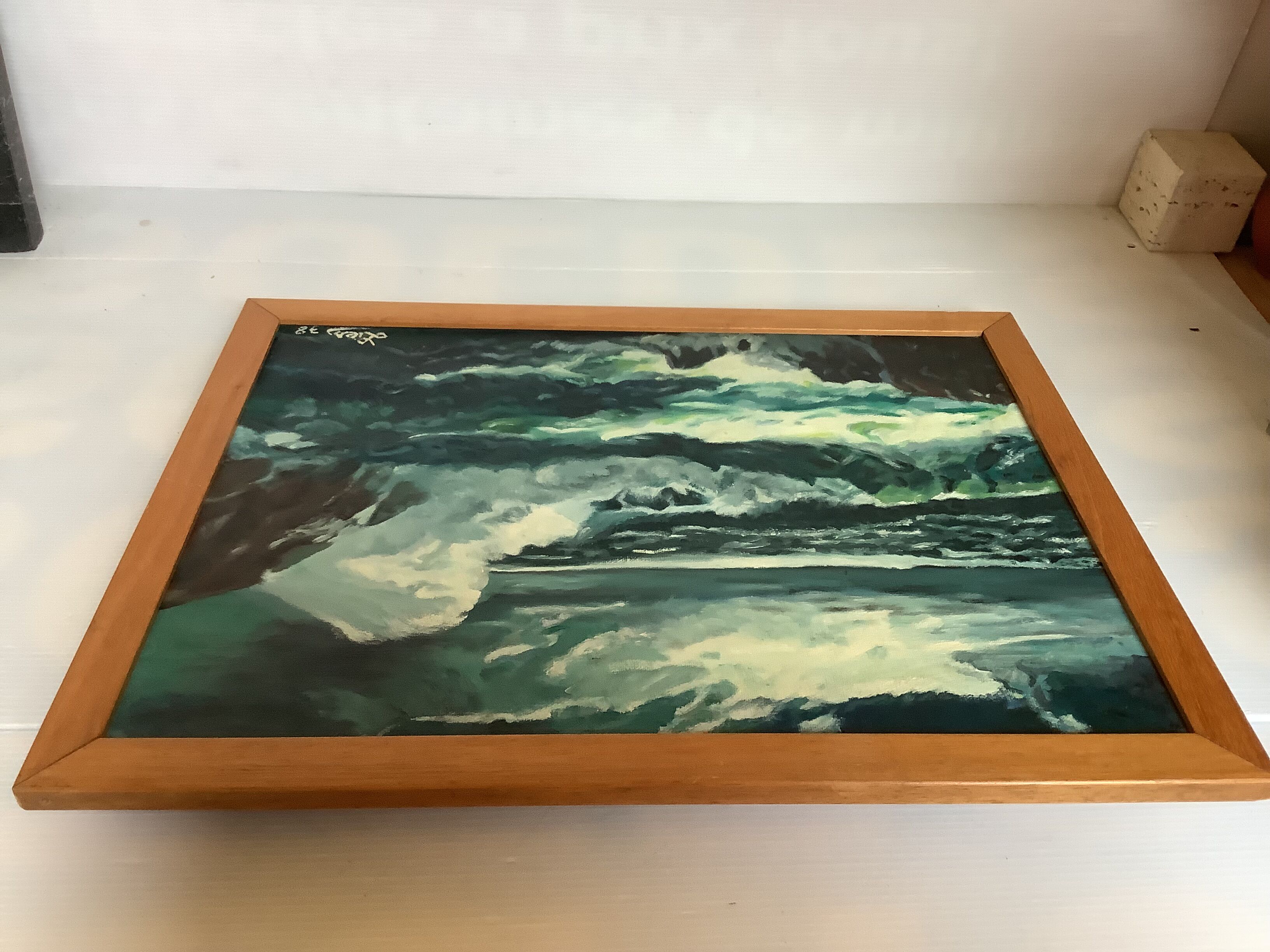 Marine painting of a rough sea, oil on canvas, signed.