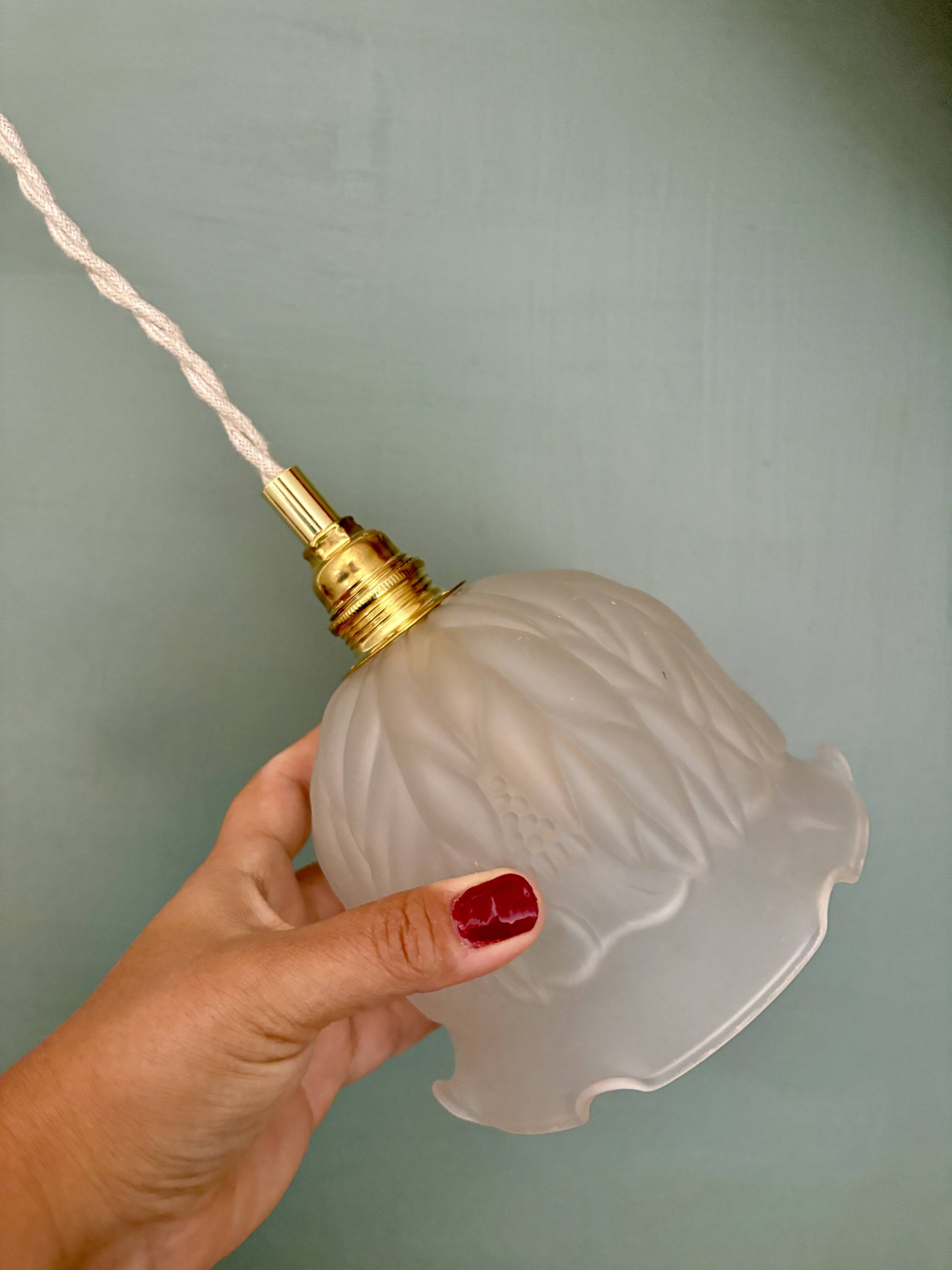 Vintage frosted glass tulip pendant light