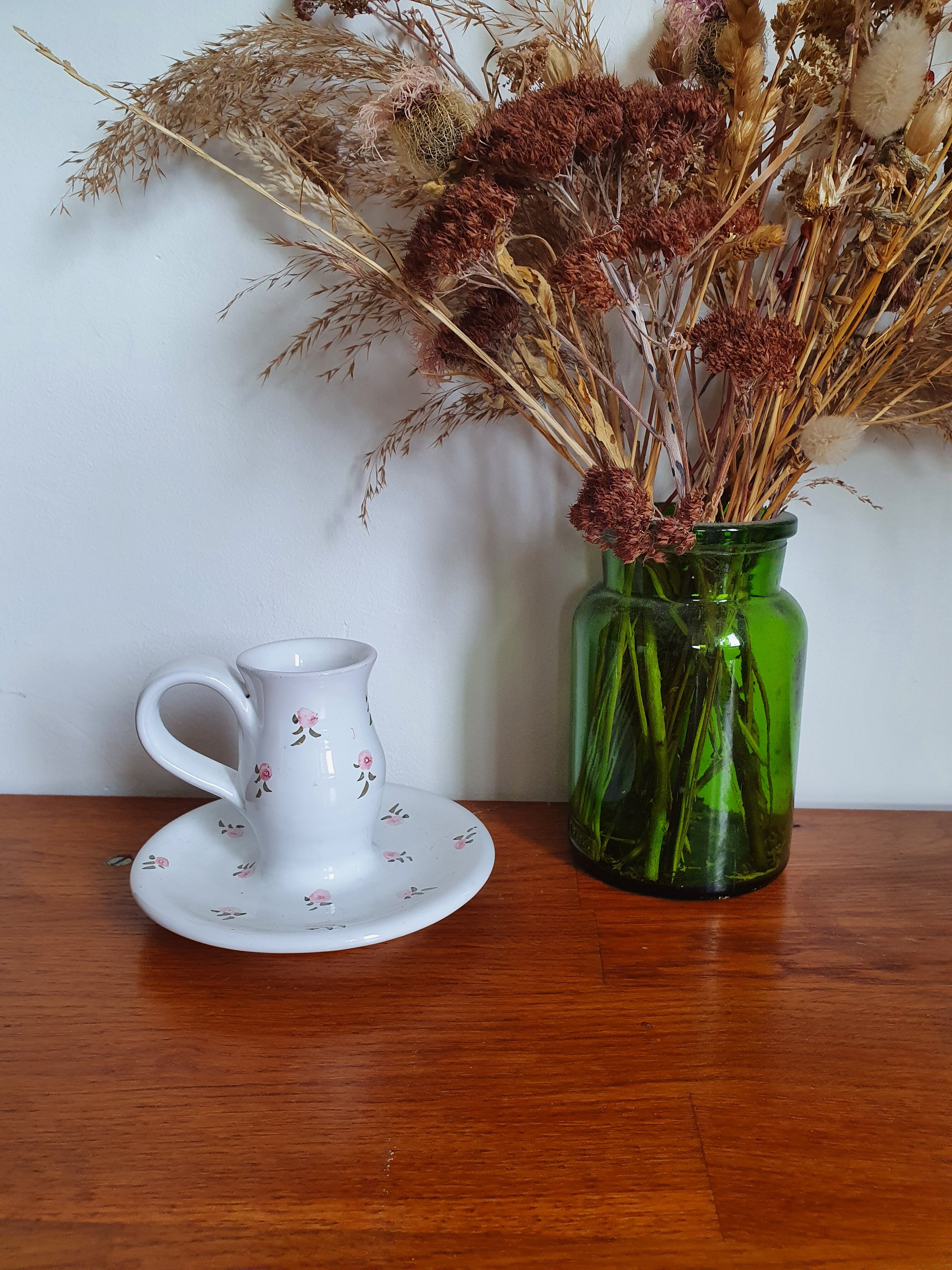 Ceramic candle holder flowers pattern