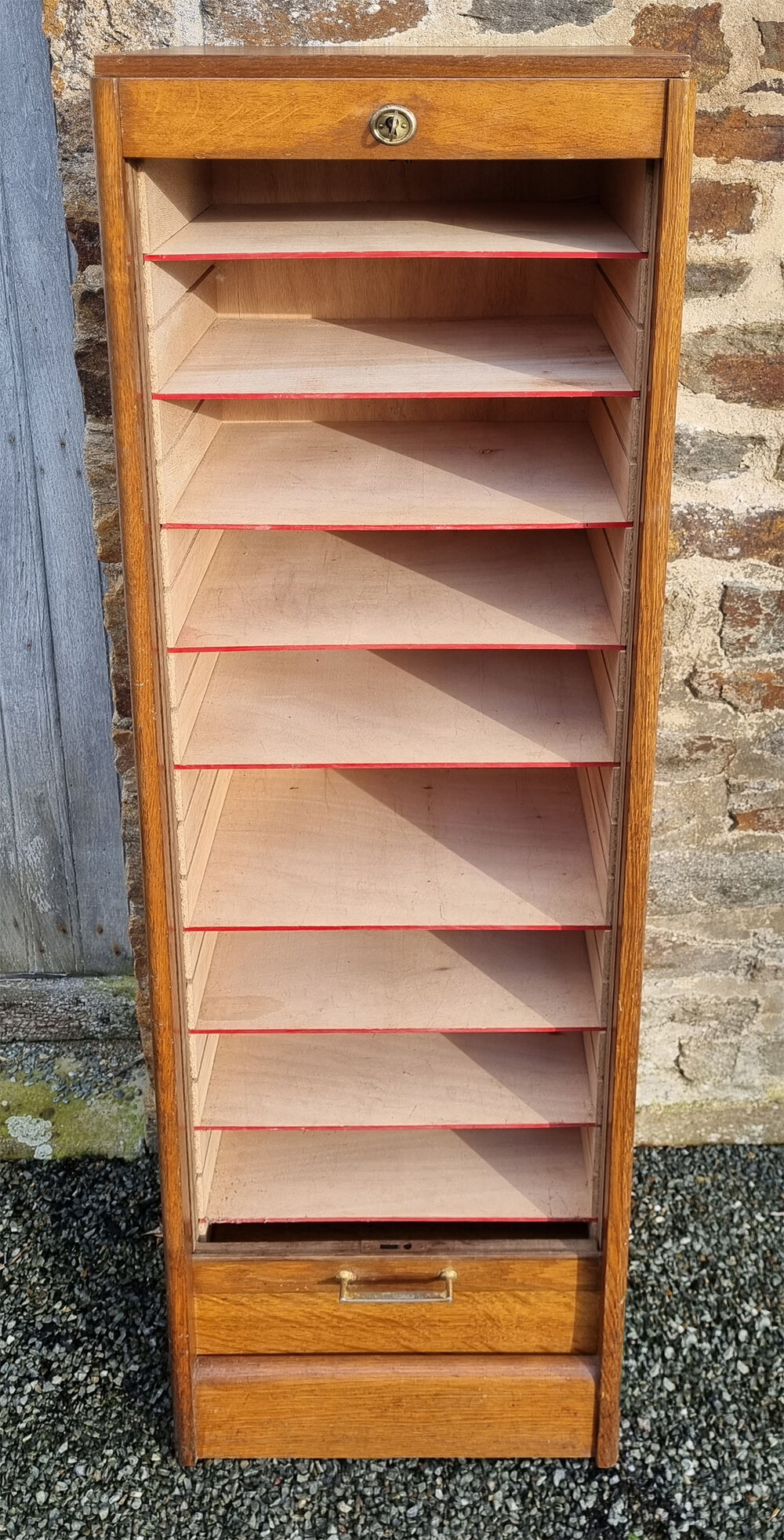 Cabinet storage cabinet with curtains, wooden, vintage.