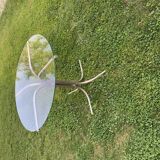 Round Bauhaus table in transparent glass and chrome - grey silver tubular base.