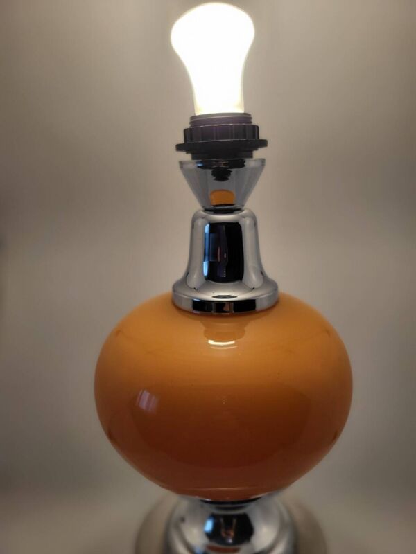 Lampe Diderot Delmas en opaline Orange socle chromé France 1970 Vintage