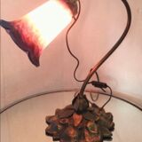 1940s Art Deco bronze and tulip lamp signed French glass