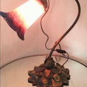 1940s Art Deco bronze and tulip lamp signed French glass