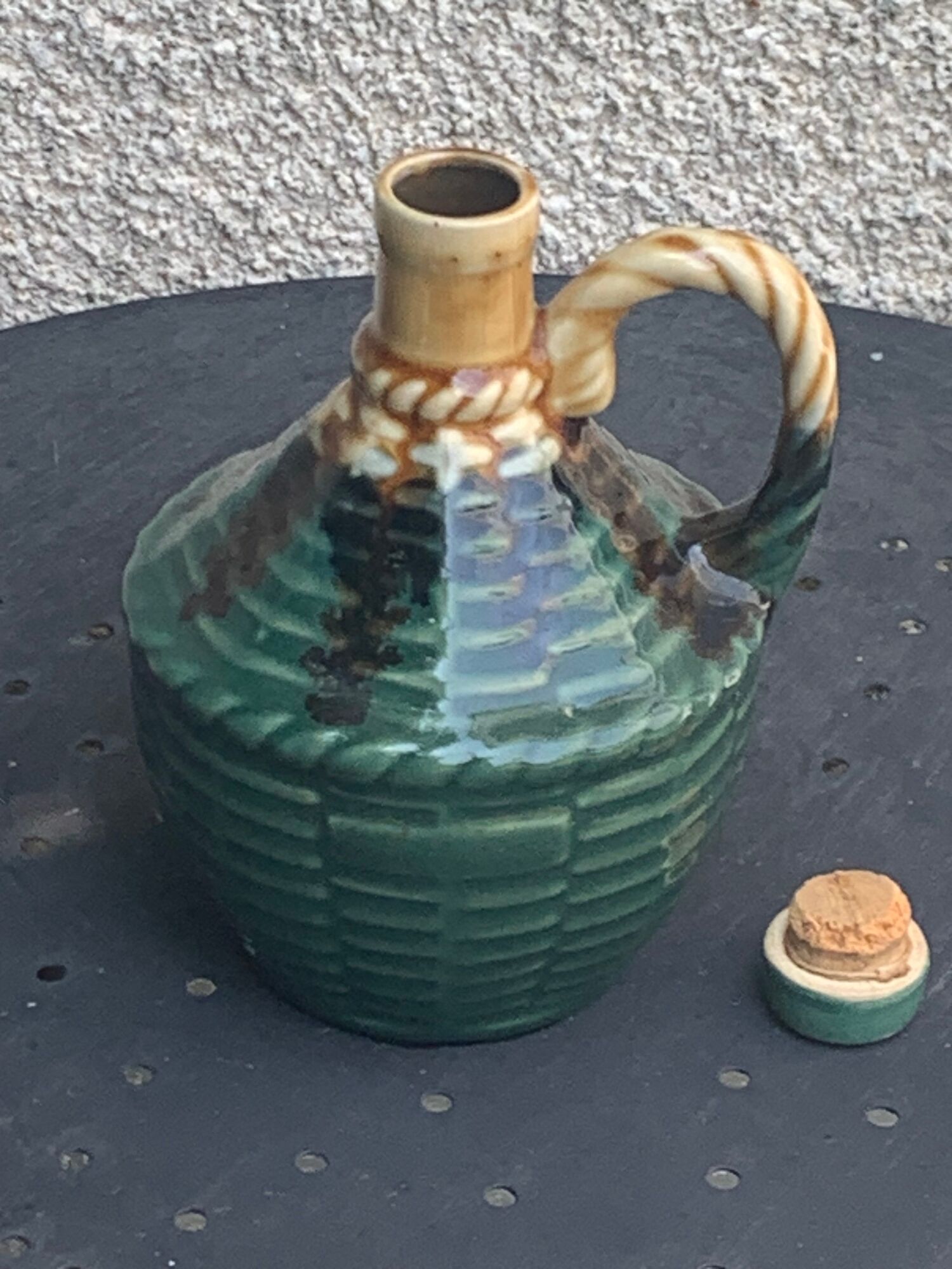 Liquor carafe, shape of Dame Jeanne Barbotine, vintage glazed ceramic