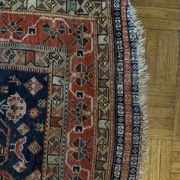 Antique handmade Persian Qashqai nomadic rug – blue background 94x112cm
