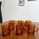 8 vintage Duralex amber glass mugs