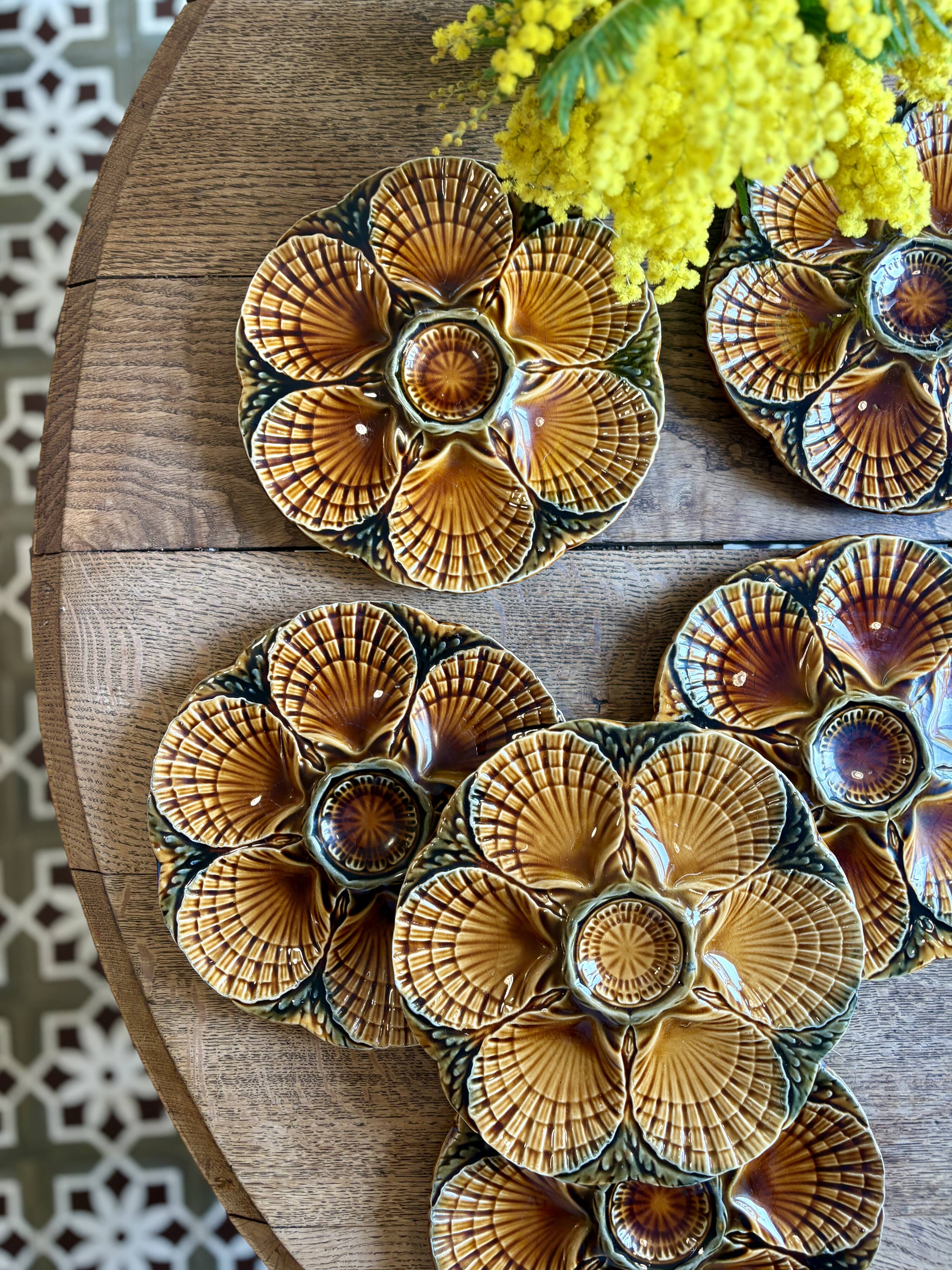 Set of 6 vintage ceramic oyster plates - Sarreguemines -
