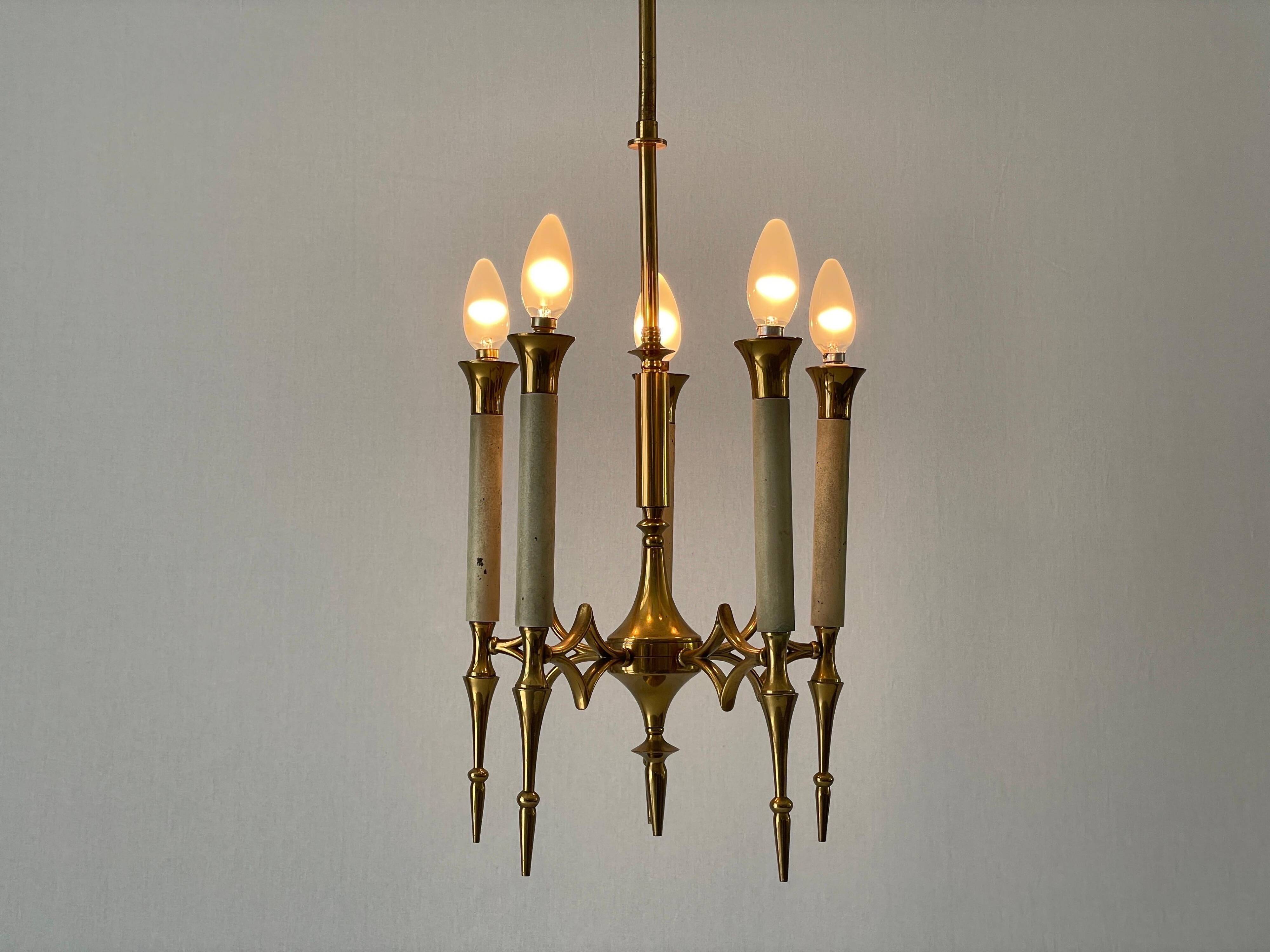 Brass chandelier with 5 light arms, Italy, 1960s