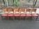 6 Art Deco gondola chairs in solid oak with burgundy leatherette, 1940.