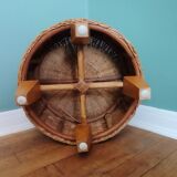 Vintage braided rattan pouf