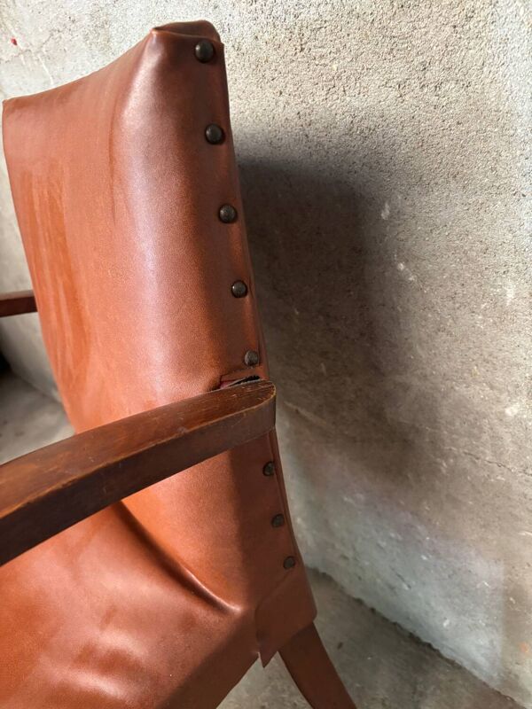 Fauteuil bridge Skaï marron effet cuir