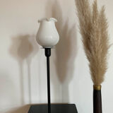 Table lamp with old white glass globe, restyled, lily of the valley shape