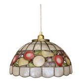Vintage mother-of-pearl and brass pendant lampshade with fruit decorations