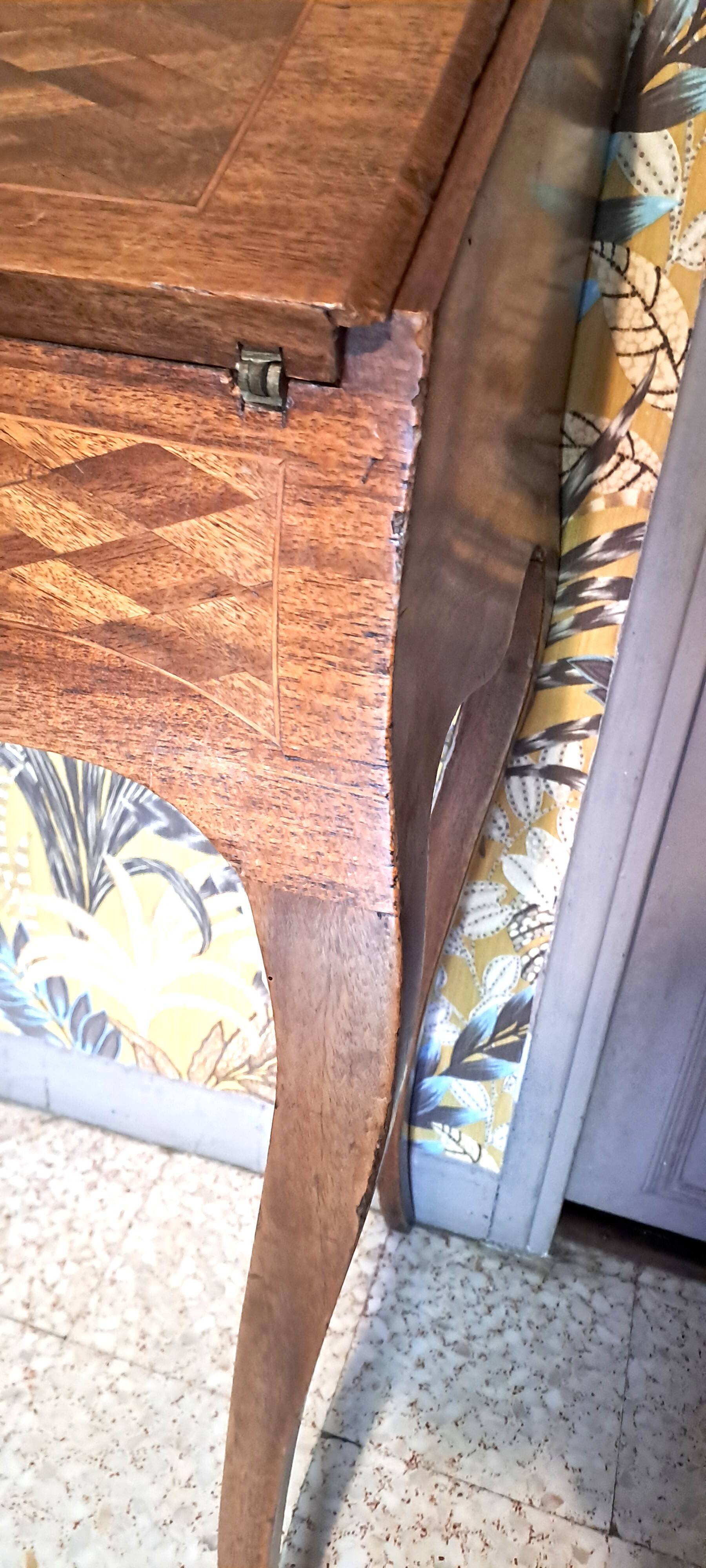 Small 19th century Napoleon III style secretary with folding top and marquetry