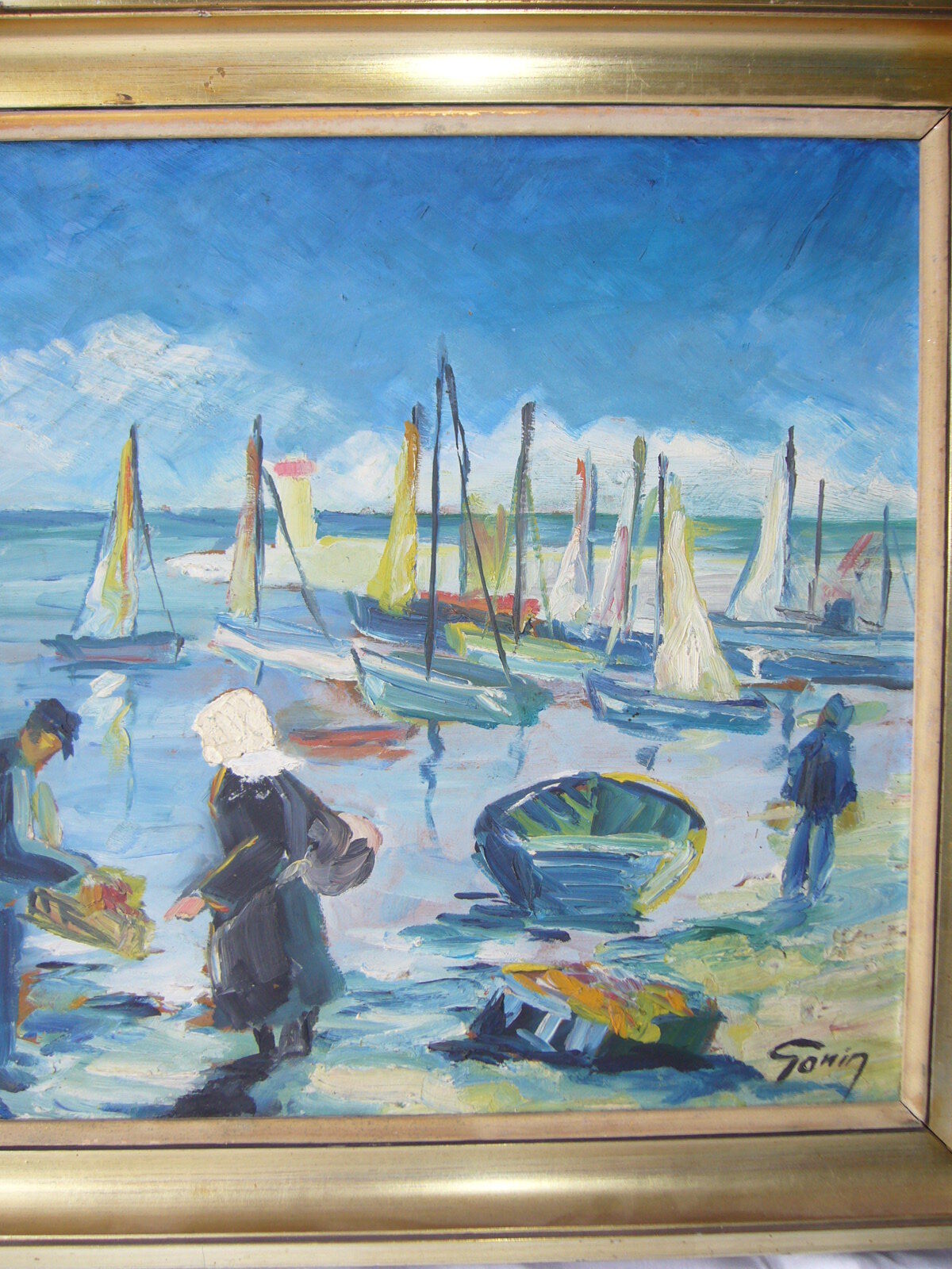 Oil board on panel depicting a signed seaside scene