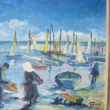 Oil board on panel depicting a signed seaside scene