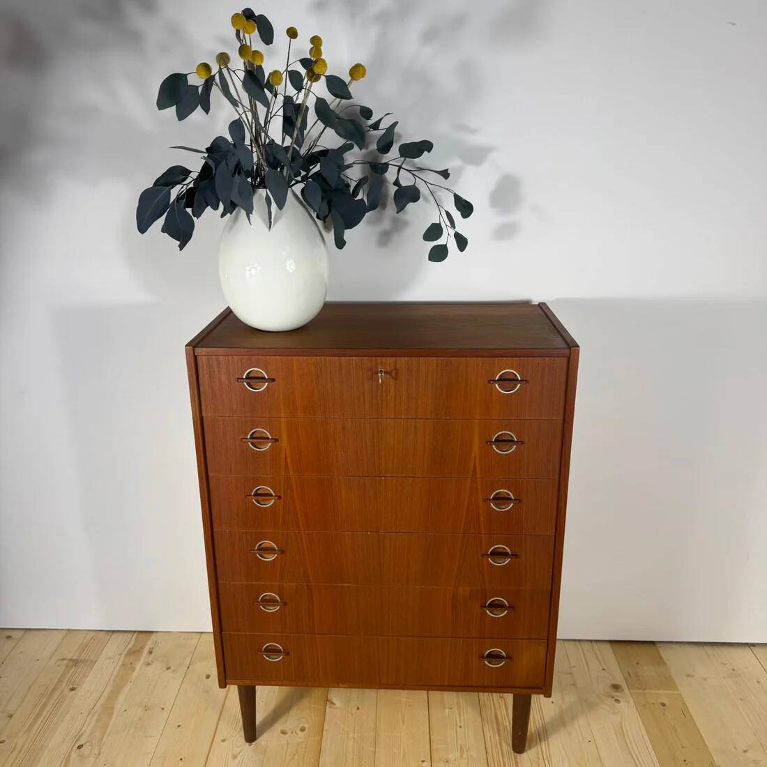 Danish 1960s teak chest of drawers with metal insert