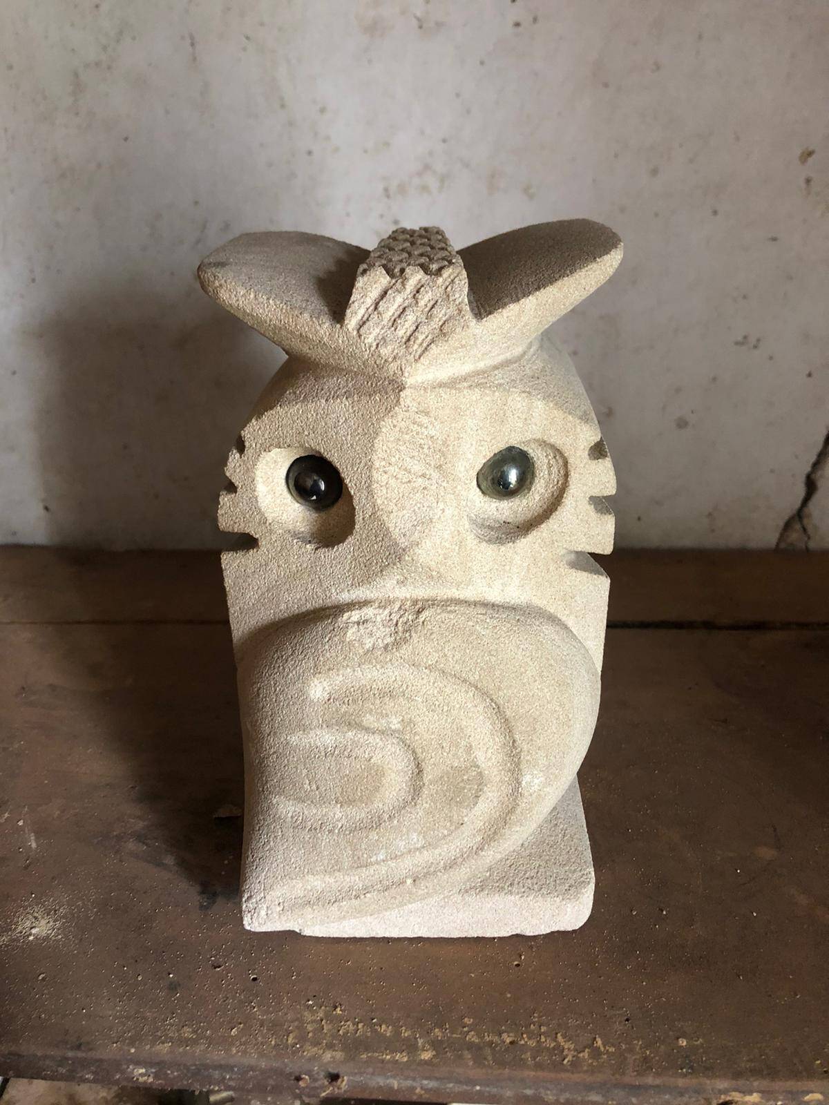 Pair of stone owl sculptures, vintage owl, owl lamp signed