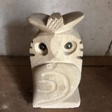 Paire de sculptures, serre-livres hibou vintage en pierre, signés