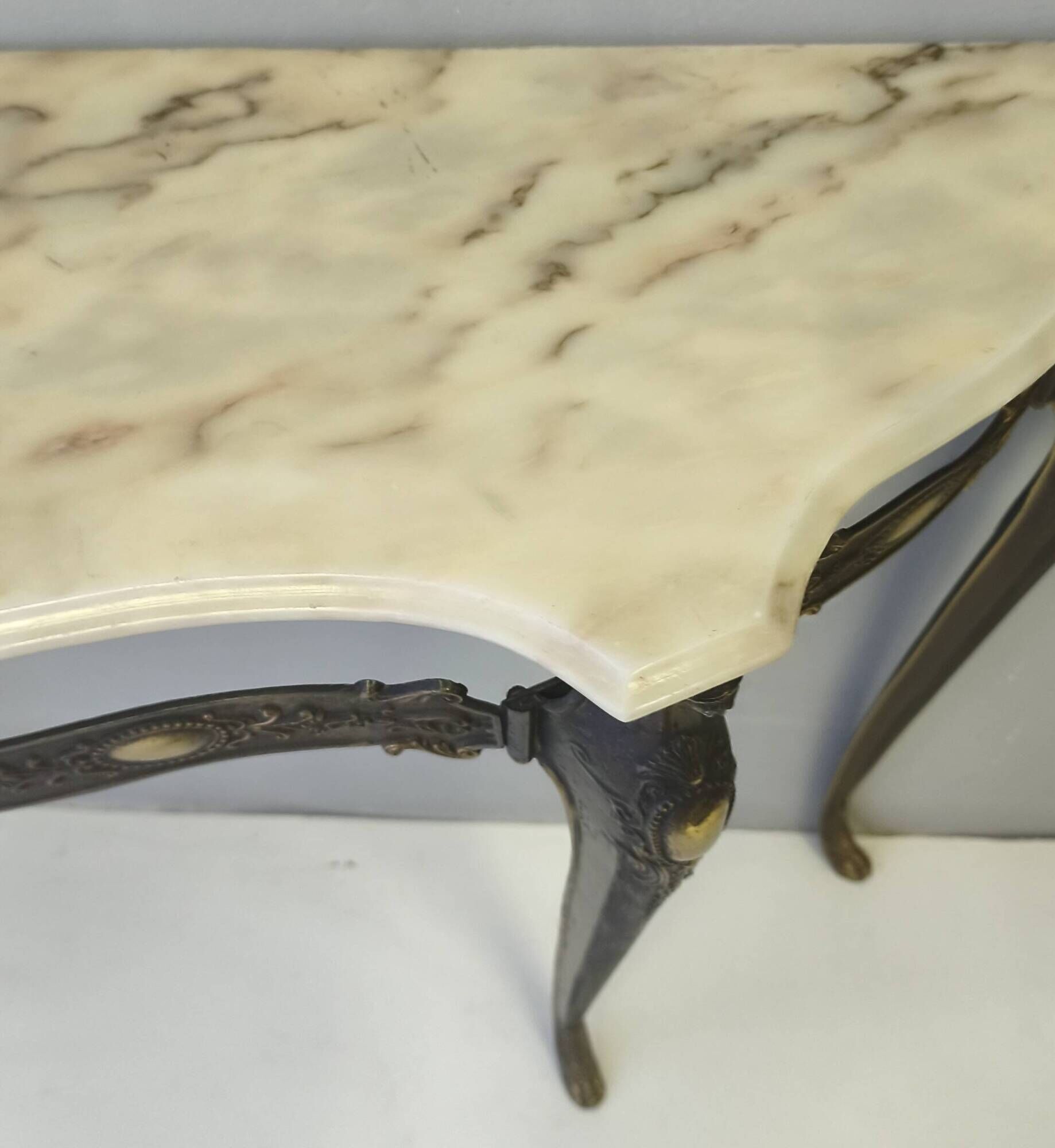 Vintage Bronze Console Table with a Portuguese Pink Marble Top