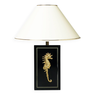 Brass seahorse table lamp midcentury black gold hollywood regency 1970s